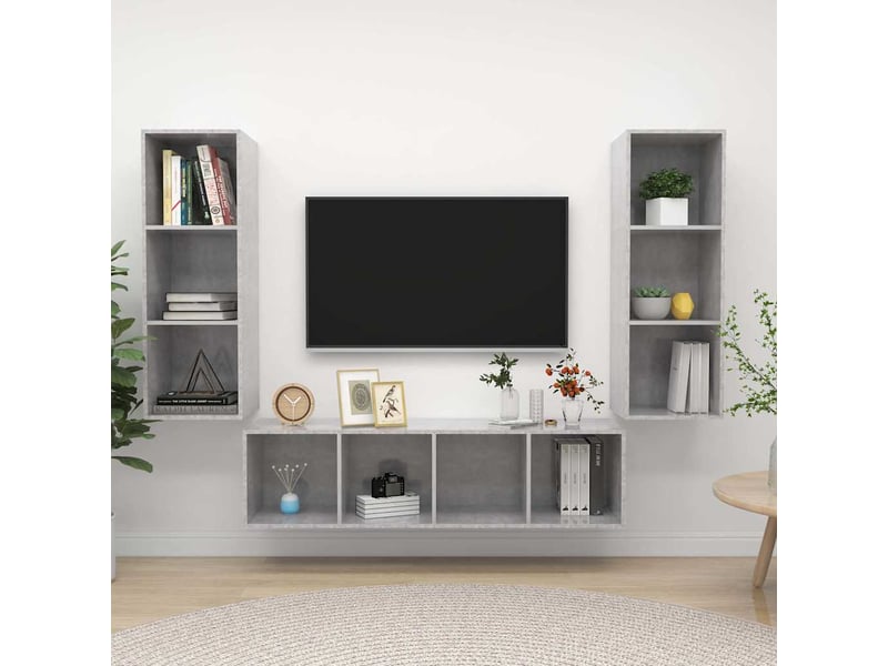 Ensemble de meuble tv - banc tv - meuble de rangement 3 pcs gris béton bois d'ingénierie  - Conforama B