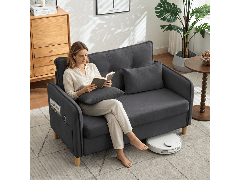  Canapé 2 places gris foncé 127 cm tissu chenille avec poches  - Conforama B
