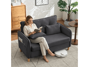 Canapé 2 places gris foncé 127 cm tissu chenille avec poches