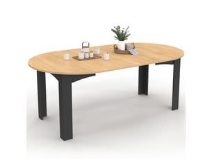 Table à manger extensible ronde dona 4-10 personnes noire plateau façon hêtre 110-200 cm