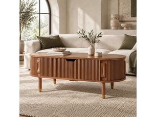 Table basse ovale coloris bois foncé HOMVRA - 48 cmx110 cm
