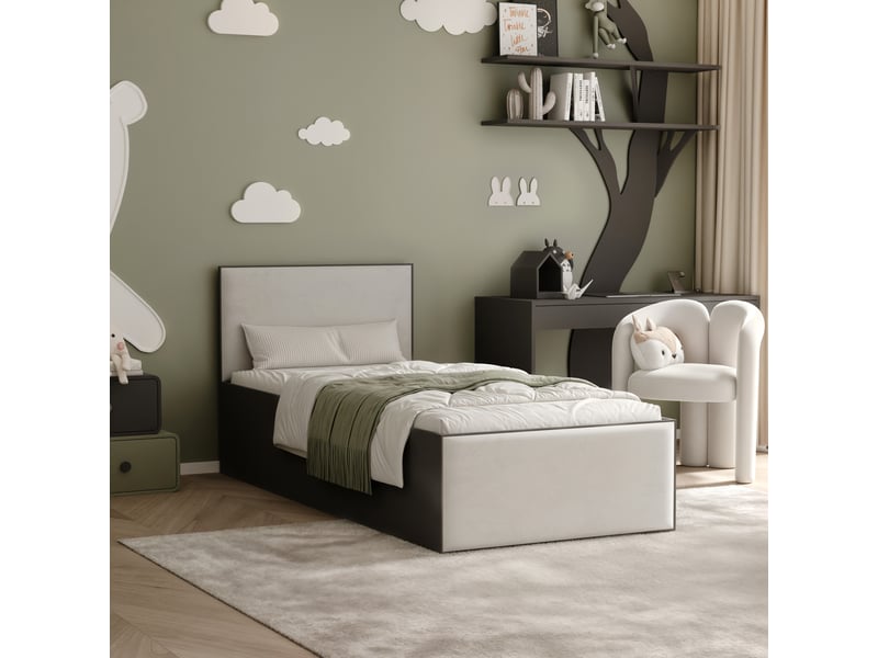  Lit coffre sashi - 90x200 cm - avec matelas - tissu velours - noir beige clair SASHI - Conforama B