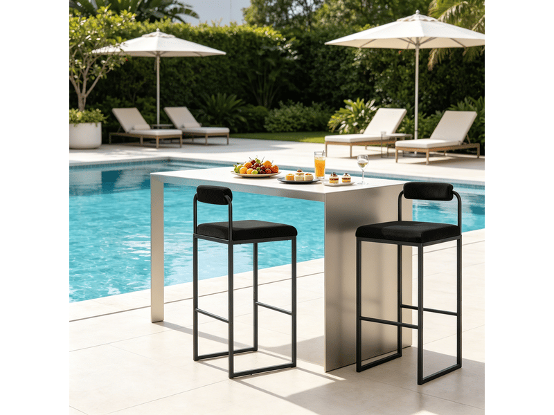  Tabourets de bar lot de 2 avec dossier et repose-pieds - lpospi - assise rembourrée, acier, velours - noir  - Conforama C