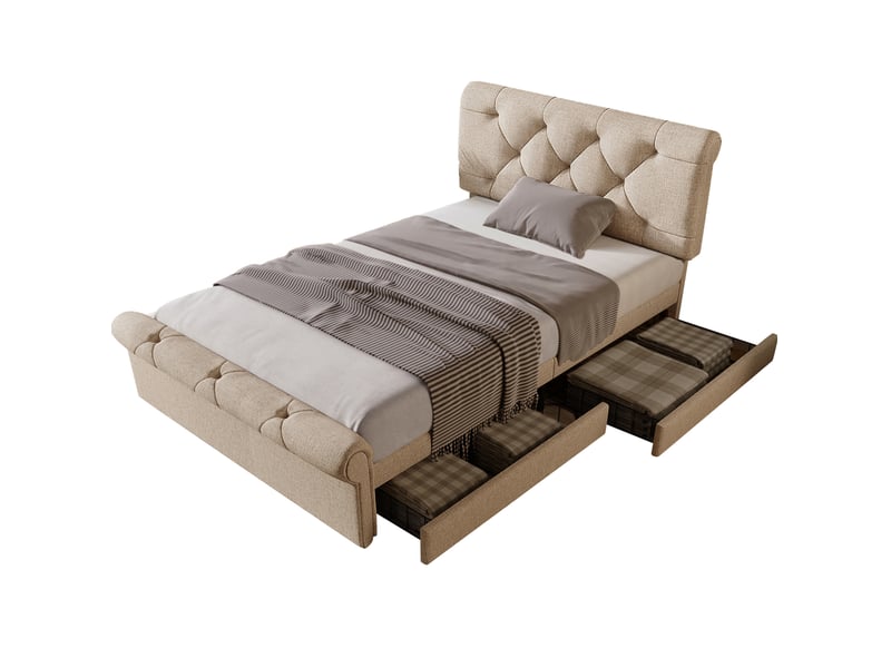  Modenvie lit simple 90x200 cm - 2 tiroirs, tete de lit reglable, sans matelas - naturel  - Conforama A