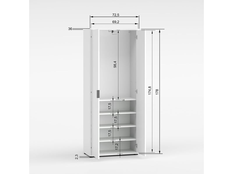  Armoire gain de place 2 portes avec étagères et penderie extractible jolly  - Conforama E