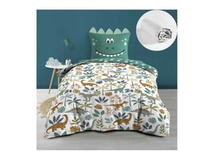 Pack housse de couette enfant réversible dina 140x200 cm + drap housse 90x190 cm blanc
