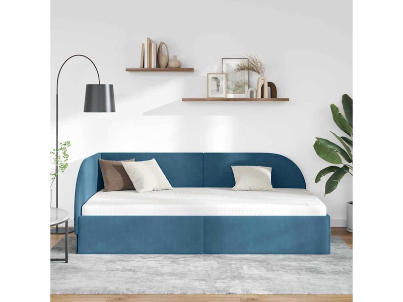 Lit adulte ; lit simple ; cadre de lit d'angle bleu 100 cmx200 cm velours  - Conforama D