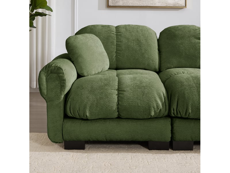  Canapé d'angle fixe 4 places en tissu vert avec ottomane mobile, design matelassé pour le salon  - Conforama D