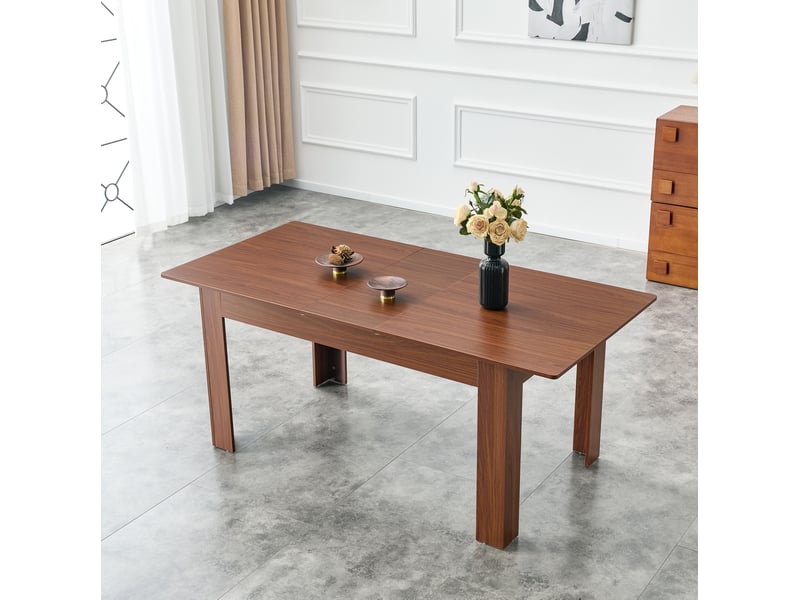  Table de salle à manger extensible avec 2 rallonges et plateau en mdf finition noyer pour cuisine, 220 × 88,5 × 77 cm  - Conforama B