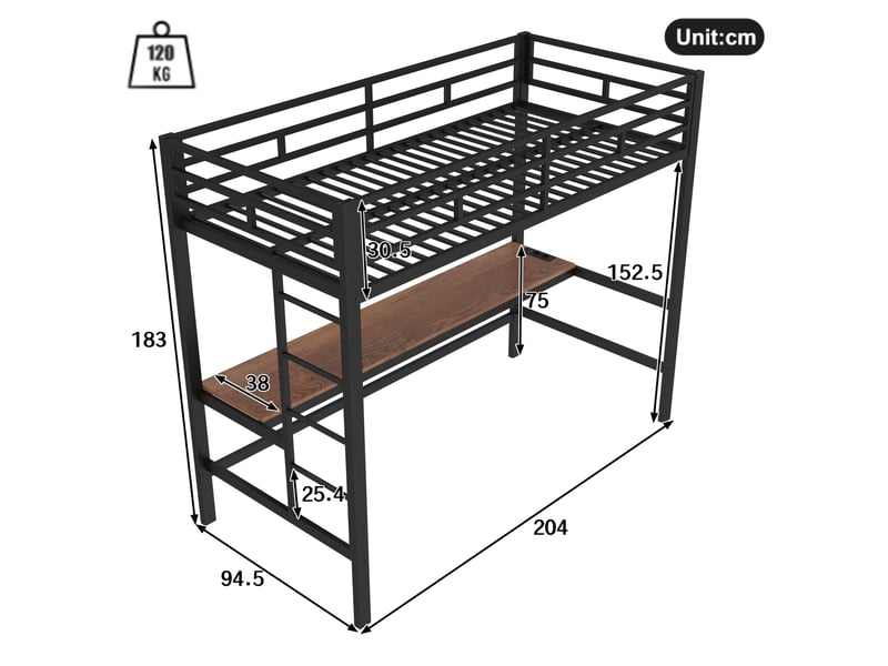  Lit mezzanine enfant 90 x 200 cm noir avec bureau, led, usb et prise intégrée  - Conforama C