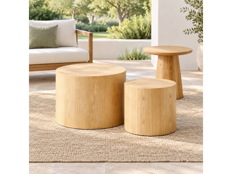 Tables gigognes rondes lot de 2 gain de place - lpospi - tables basses imbriquables pour salon, mdf - naturel - Conforama C