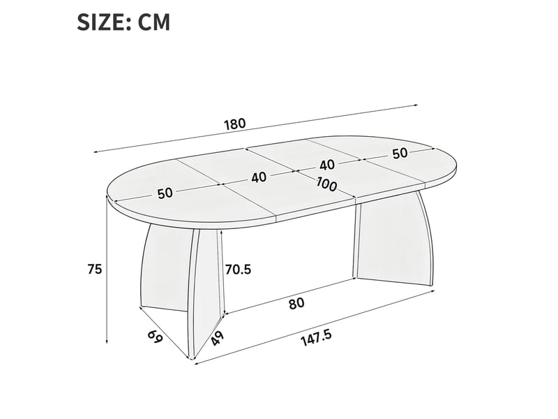  Table à manger extensible 100140180x100 cm ovale mdf travertin, conception télescopique, design minimaliste  - Conforama C