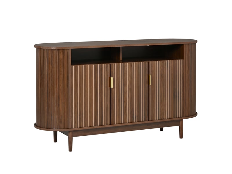  Buffet avec 3 portes, façade à lignes verticales, pieds en pin, pour salon ou salle à manger, noyer, 140 × 40 × 78 cm  - Conforama E