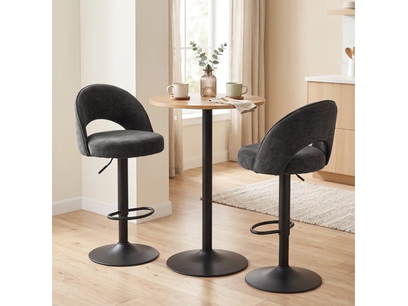  Lot de 2 tabourets de bar réglables et pivotants en tissu gris foncé, avec dossier et repose-pieds  - Conforama B