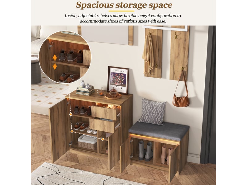  Vestiaire d'entrée avec miroir, tringle, banc et rangements naturel 130x35x124.5 cm N657P49203435N - Conforama D