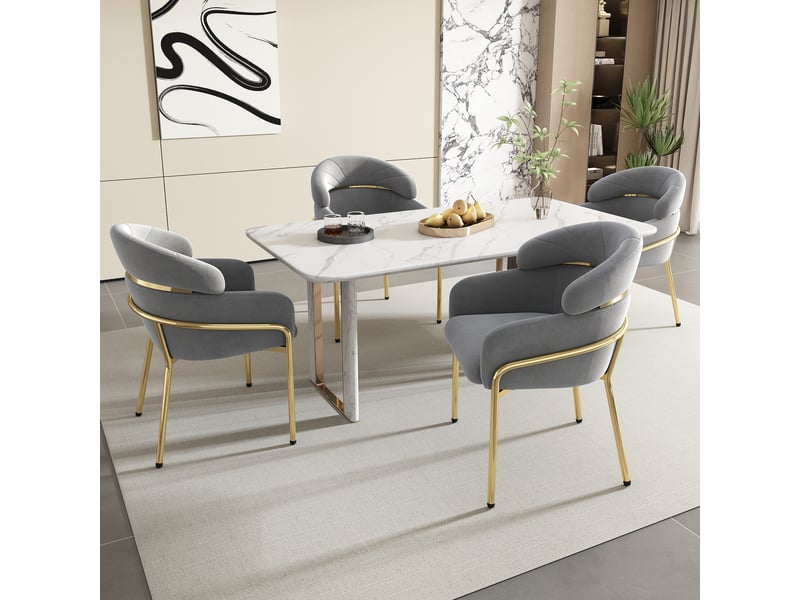 Chaise de salle à manger en velours avec pieds en métal gris chicfurn - Conforama D