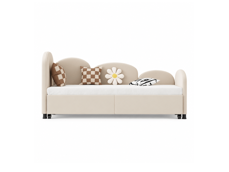Lit gigogne enfant softsea 90x200 cm en velours beige, 210x99x82,5 cm, style fleur, banquette chambre - Conforama A