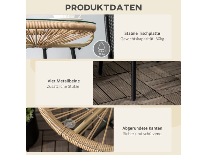  Table bistrot ronde en rotin noir et beige, table d’appoint jardin, terrasse, balcon, 50x50x50 cm  - Conforama D