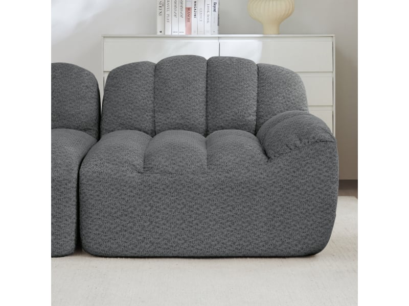  Canapé modulable 2 places gris + 2 poufs, mousse 32D, sans montage, granular fleece  - Conforama R