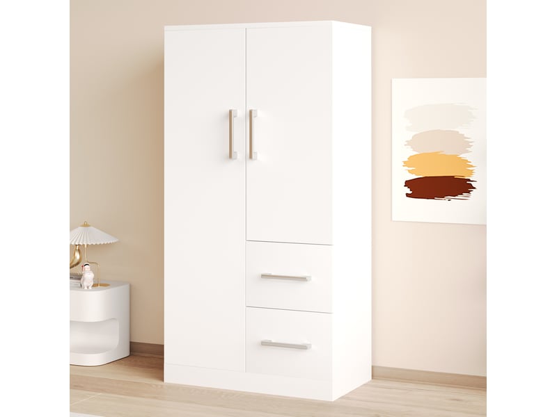  Armoire à 2 portes avec 2 tiroirs et grand espace de rangement pour chambre d'enfant, blanc, 70 × 40 × 135 cm  - Conforama D
