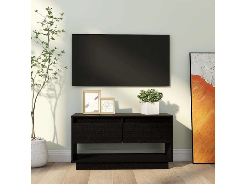  Meuble tv - banc tv - meuble de rangement noir 74x34x40 cm bois de pin massif  - Conforama B
