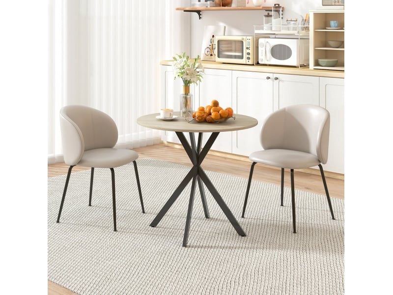  Table de salle à manger pour 2 personnes avec plateau rond et pieds en acier en x, style industriel, en bois, chêne  - Conforama B