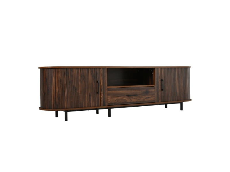 Meuble tv mdf 180×40×50 cm – buffet bas moderne, portes coulissantes, tiroir, rainures rétro, téléviseur 75 pouces - Conforama A