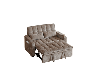 Canapé droit convertible <strong>DESVIAE</strong> <strong></strong> 2 places Tissu marron avec coffre de rangement