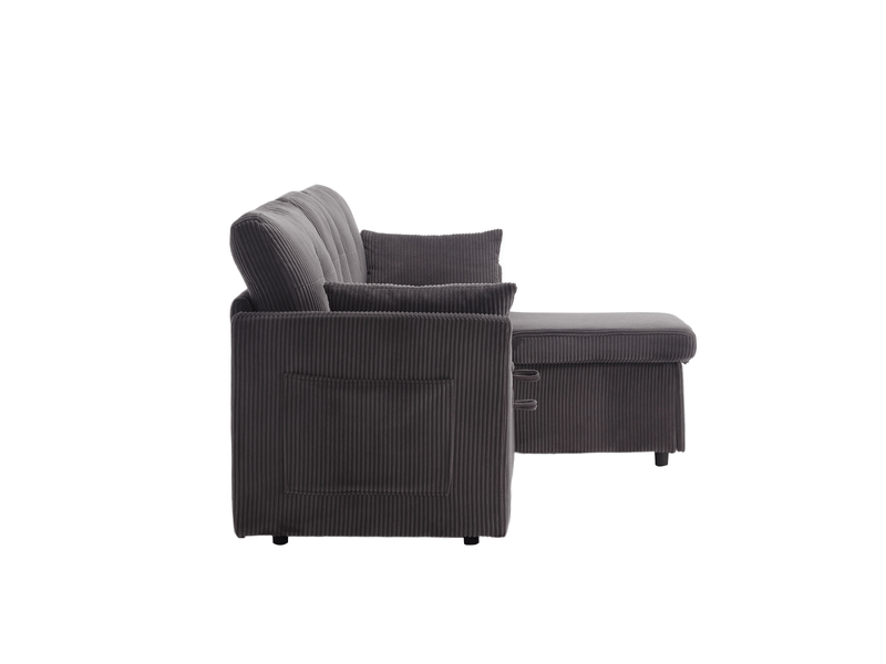  Canapé d’angle convertible 206x108x66 cm modulable avec rangement gris foncé  - Conforama D
