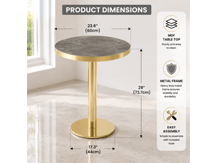 Table d'appoint ronde - effet marbre réaliste - cadre en acier inoxydable doré - dimensions