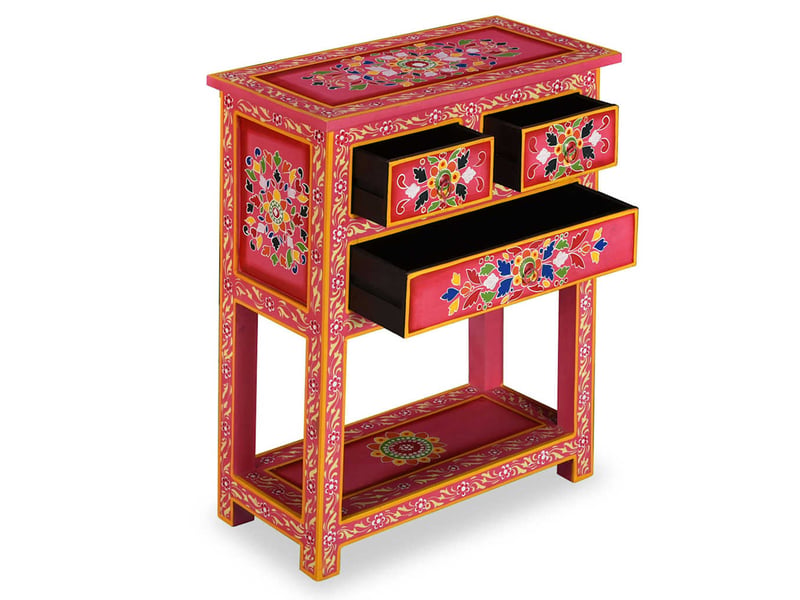  Buffet - bahut - meuble de rangement avec tiroirs bois massif de manguier peinture rose  - Conforama E