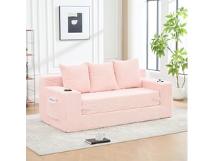 Canapé droit compressé convertible <strong>MODENVIE</strong> <strong></strong> 3 places Velours côtelé rose
