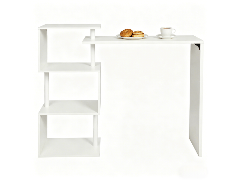 Table de salon muvano, table de bar blanche avec étagères, dimensions compactes 97,5 x 38 cm hauteur 100 cm - Conforama A