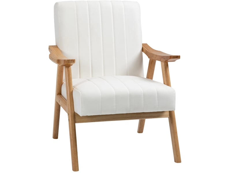  Fauteuil lounge 68x74x82 cm, revêtement en velours de couleur blanc crème, design moderne, canapé une place, scandinave  - Conforama A