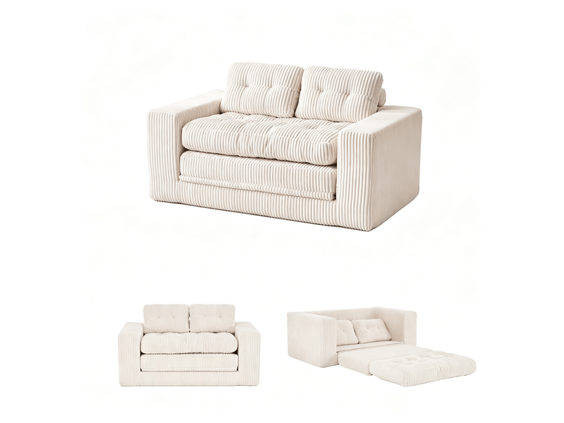Canapé convertible 2 places beige - canapé-lit compact avec tissu cord et rangement intégré - Conforama A