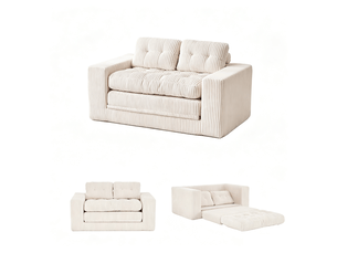 Canapé convertible 2 places beige - canapé-lit compact avec tissu cord et rangement intégré