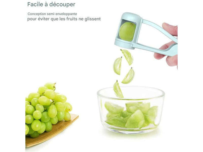  Deux coupe-fruits pour couper tomates, fraises, raisins, etc. Outil de découpe pour bébé, ustensile de cuisine en acier inoxydable (bleu)  - Conforama E