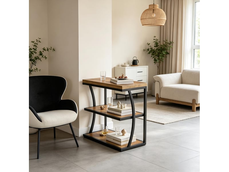  Table d’appoint 60x30x61 cm – noir et marron – 3 niveaux de rangement ouvert pour salon ou chambre  - Conforama D