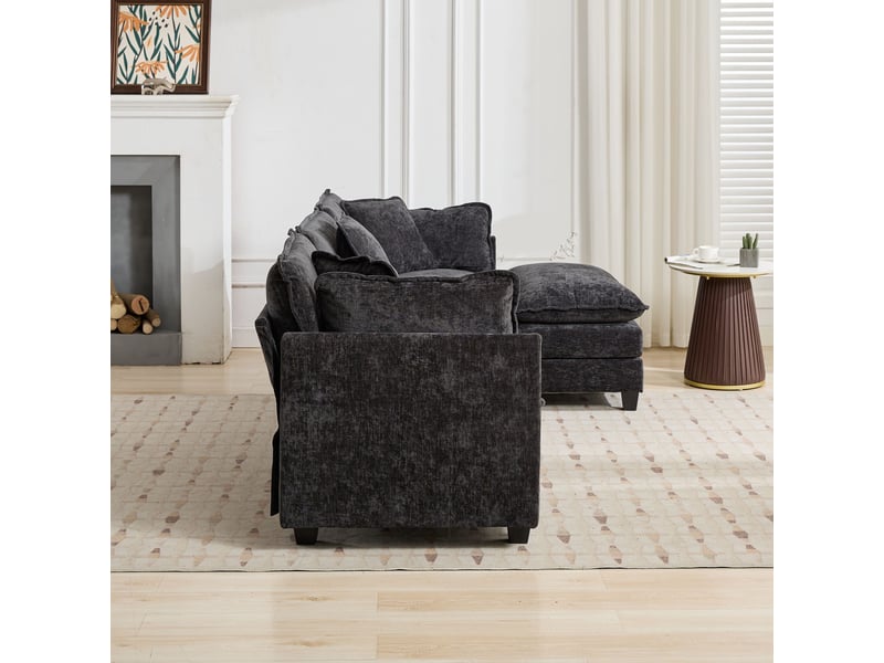  Canapé droit modulable 3 places 289 × 75 × 84 cm en chenille noir, coussins rembourrés IKSETERA TRADING LTD - Conforama D