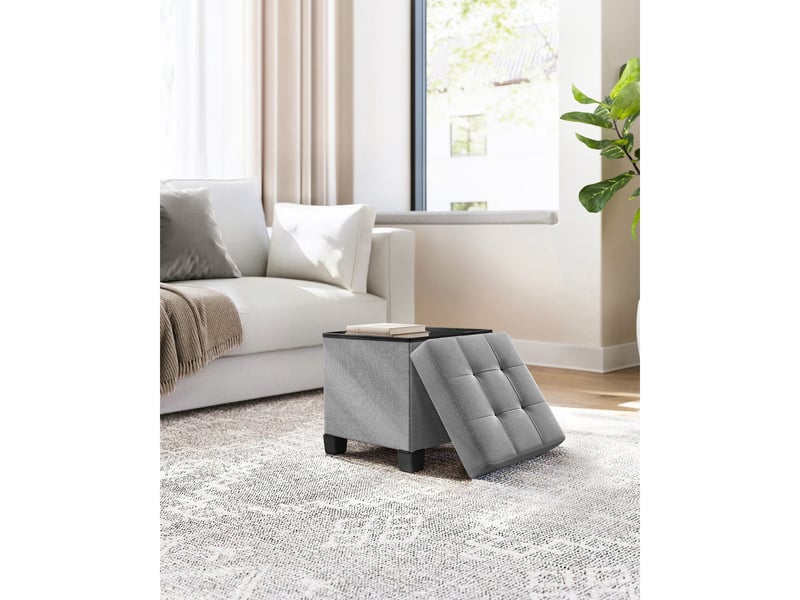  Pouf de rangement pliable gris clair en tissu effet lin  - Conforama C