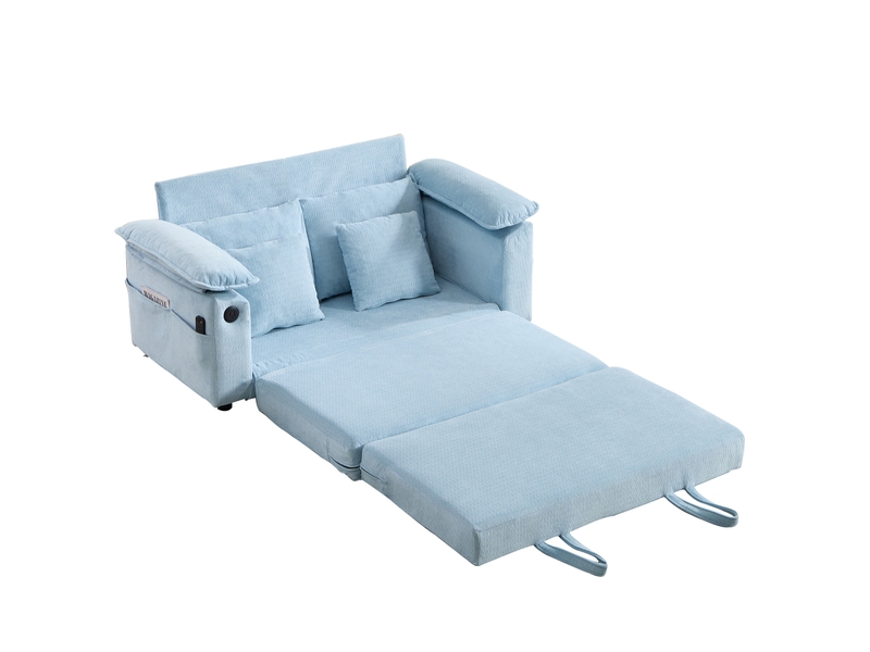  Canapé convertible bleu 2 places en tissu chenille, canapé futon convertible en lit pliable, 135 x 66 x 80 cm, avec poches latérales  - Conforama A
