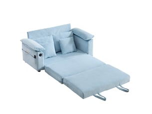 Canapé convertible bleu 2 places en tissu chenille, canapé futon convertible en lit pliable, 135 x 66 x 80 cm, avec poches latérales