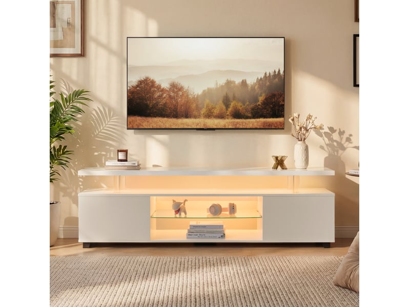  Meuble tv modenvie led réglable pour écran jusqu'à 60 pouces 130 x 40 x 48 cm blanc  - Conforama D