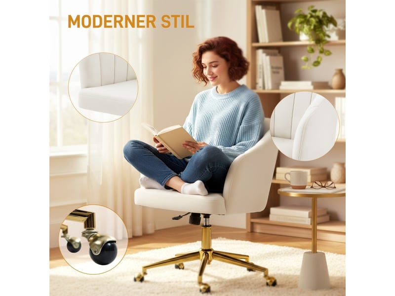  Chaise de bureau,61x60x83,5-92,5 cm,réglable à roulettes,polyester,crème  - Conforama D