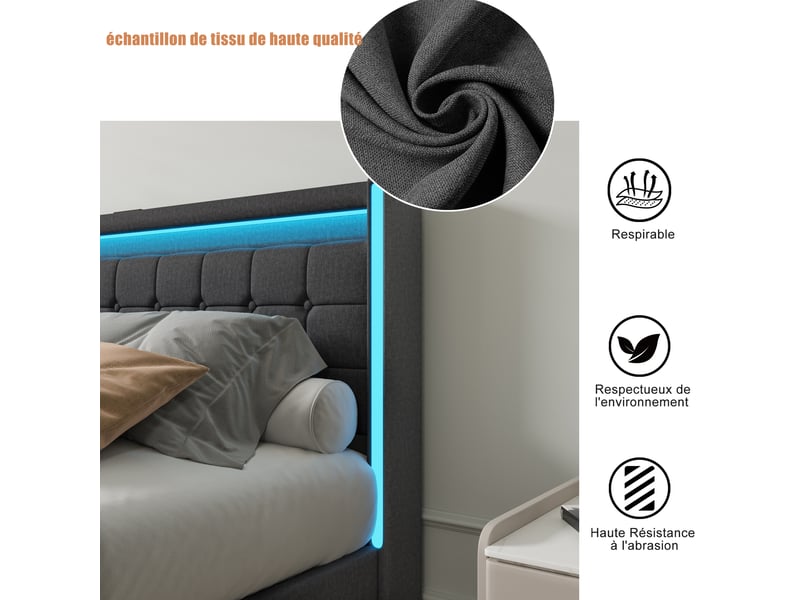  Lit 2 places 140x190 cm coloris gris  - Conforama D