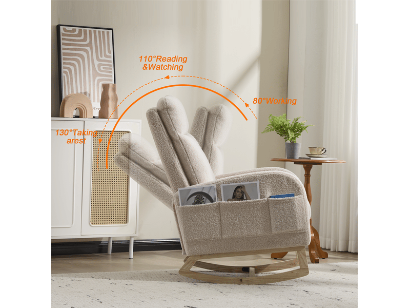 Fauteuil à bascule à haut dossier 75x63x104 cm – beige – repose-pieds coulissant avec poche latérale - Conforama E