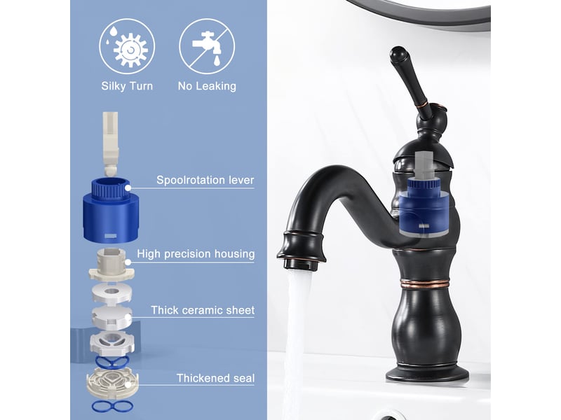  Robinet lavabo noir rétro, pivotant à 360° robinet salle bain, monocommande mitigeur lavabo en laiton, rétro robinets de lavabo avec chaude  - Conforama C