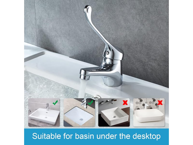  Mitigeur lavabo avec poignée médicale, robinet de salle de bains pmr, chromé, argent  - Conforama E