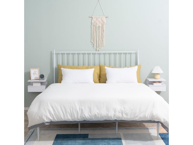  Lot de 2 tables de chevet murales - lot de 2 tables de nuit - tiroir coulissant, niche, plateau - panneaux particules blanc  - Conforama C