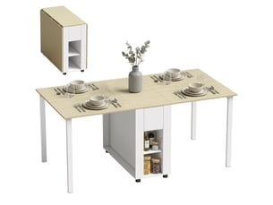 Table à manger pliante pour 6 personnes 39-168 cm, table de cuisine avec 2 tiroirs et 4 étagères ouvertes, blanc